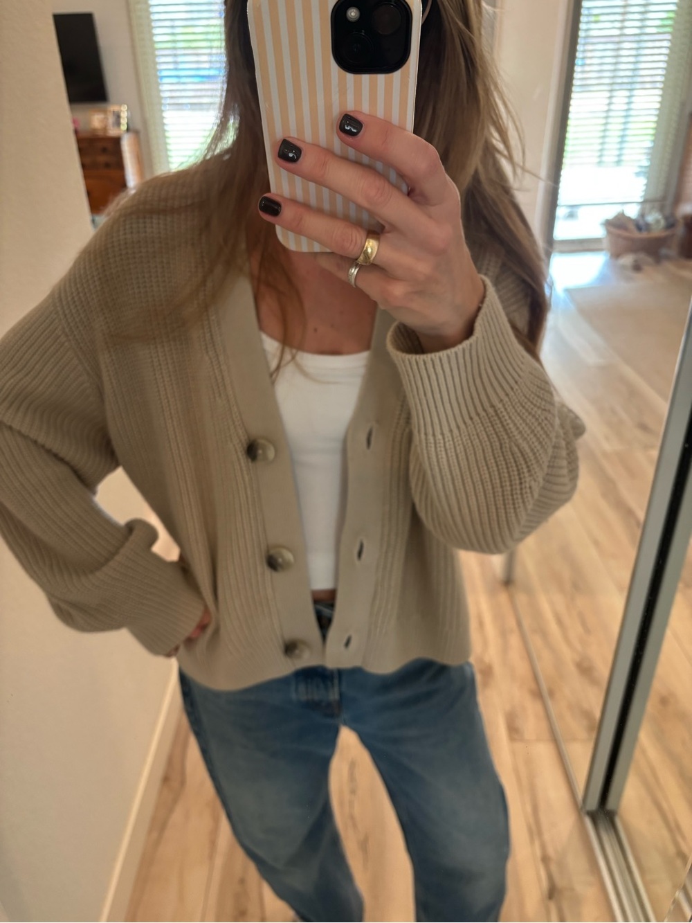 H&M Beige Button-Front Ribbed Cardigan